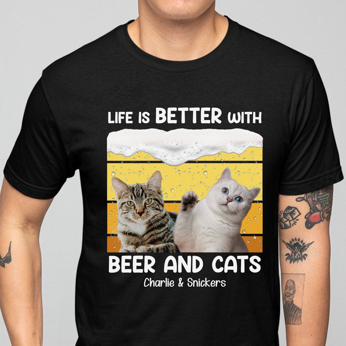 GeckoCustom Beer And Cats Better Life Personalized Custom Photo Dog Cat Pet Shirt C613 Basic Tee / Black / S