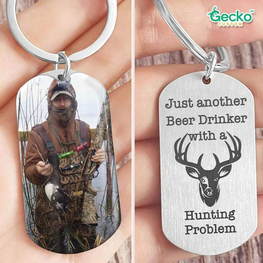 GeckoCustom Beer Drinker With A Hunting Problem Hunter Metal Keychain HN590