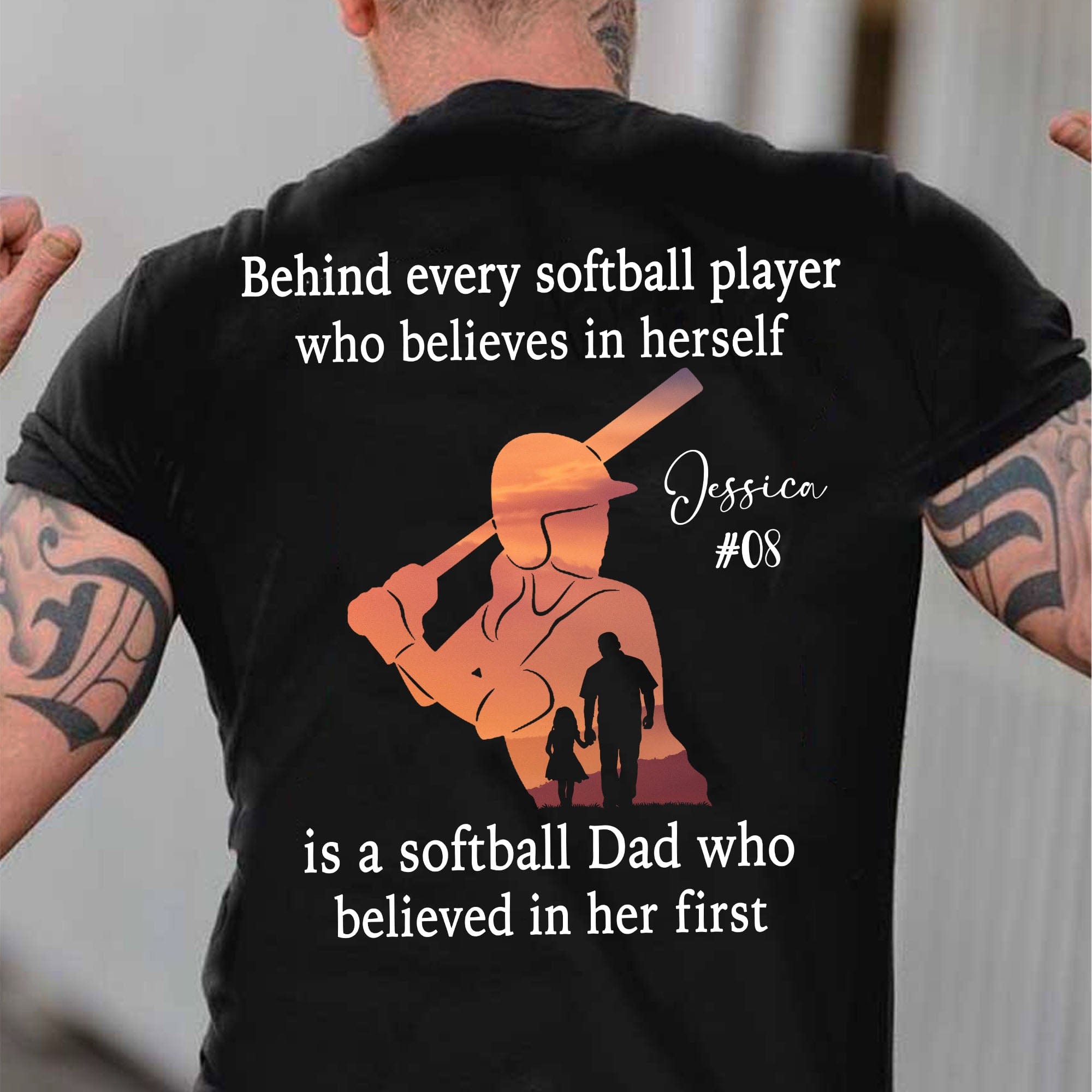GeckoCustom Behind Every Softball Player Is A Mom/Dad That Believes Personalized Custom Softball Shirts Backside C500 Basic Tee / Black / S