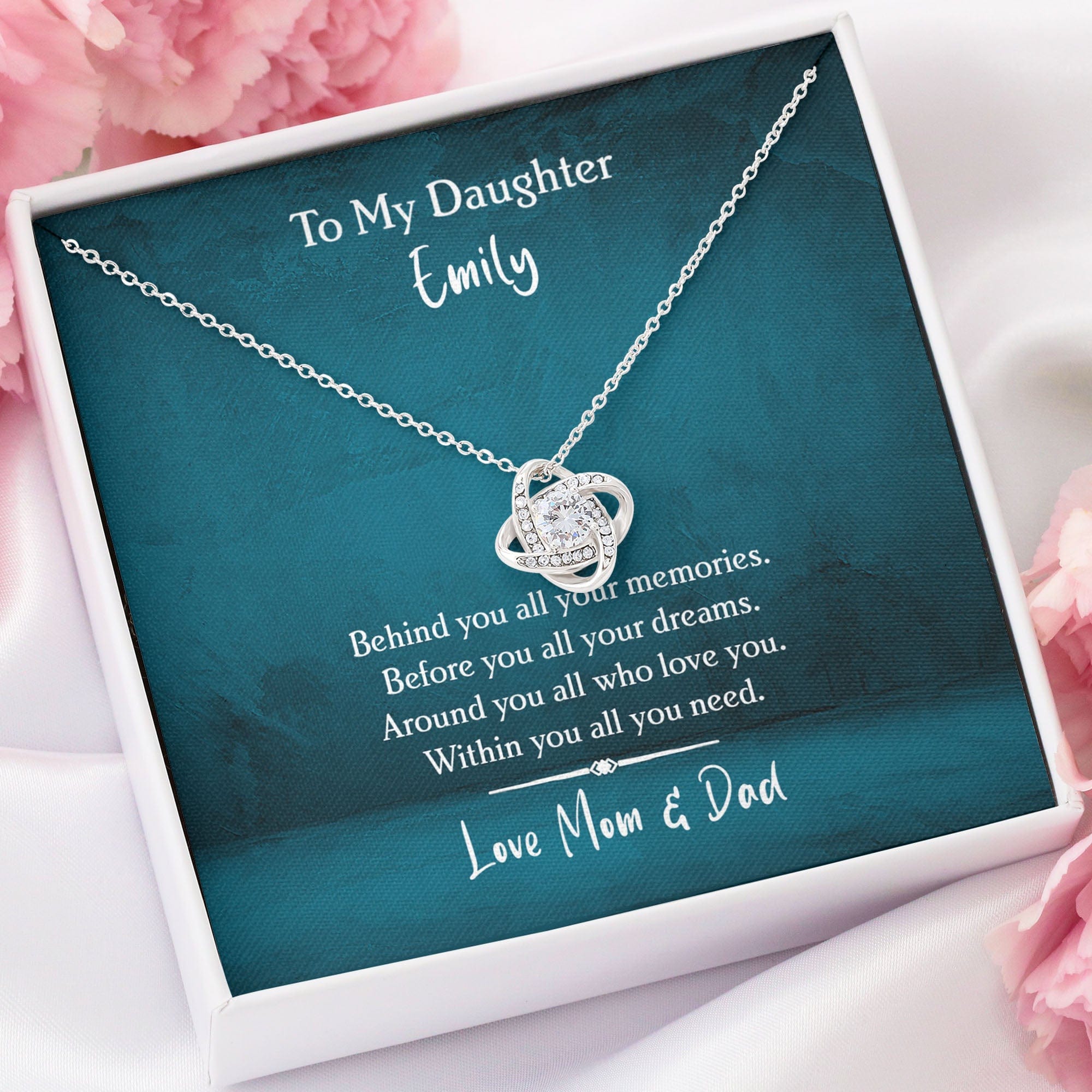GeckoCustom Behind You All Your Memories Personalized Graduation Message Card Necklace C219 Love Knot