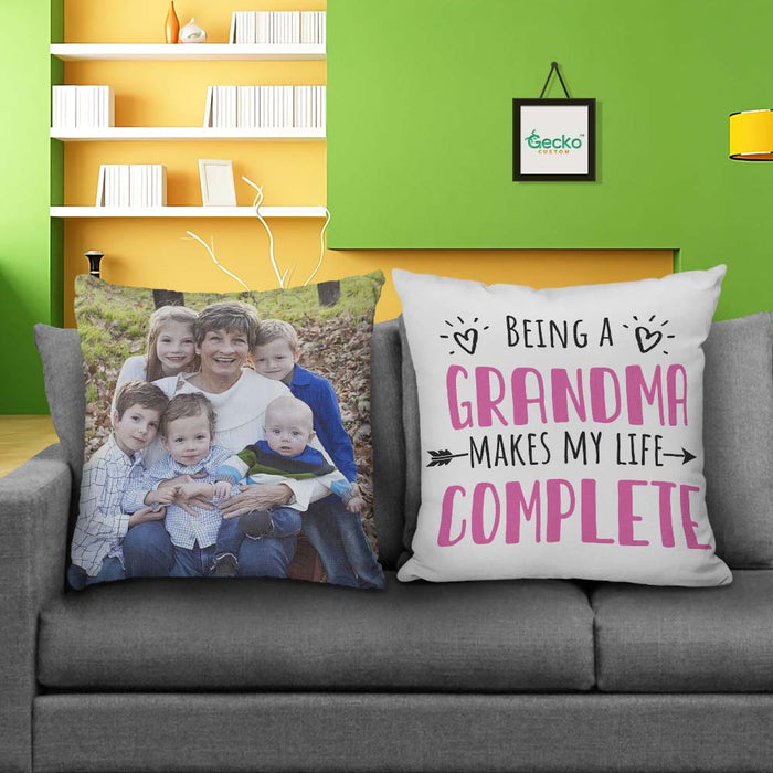 GeckoCustom Being A Grandma Makes My Life Complete Family Throw Pillow 3 HN590 14x14 in / Pack 2 (10% OFF)