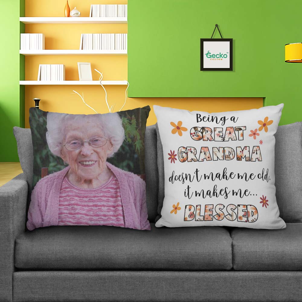 GeckoCustom Being A Great Grandma Makes Me Blessed Family Throw Pillow 12 HN590 14x14 in / Pack 1