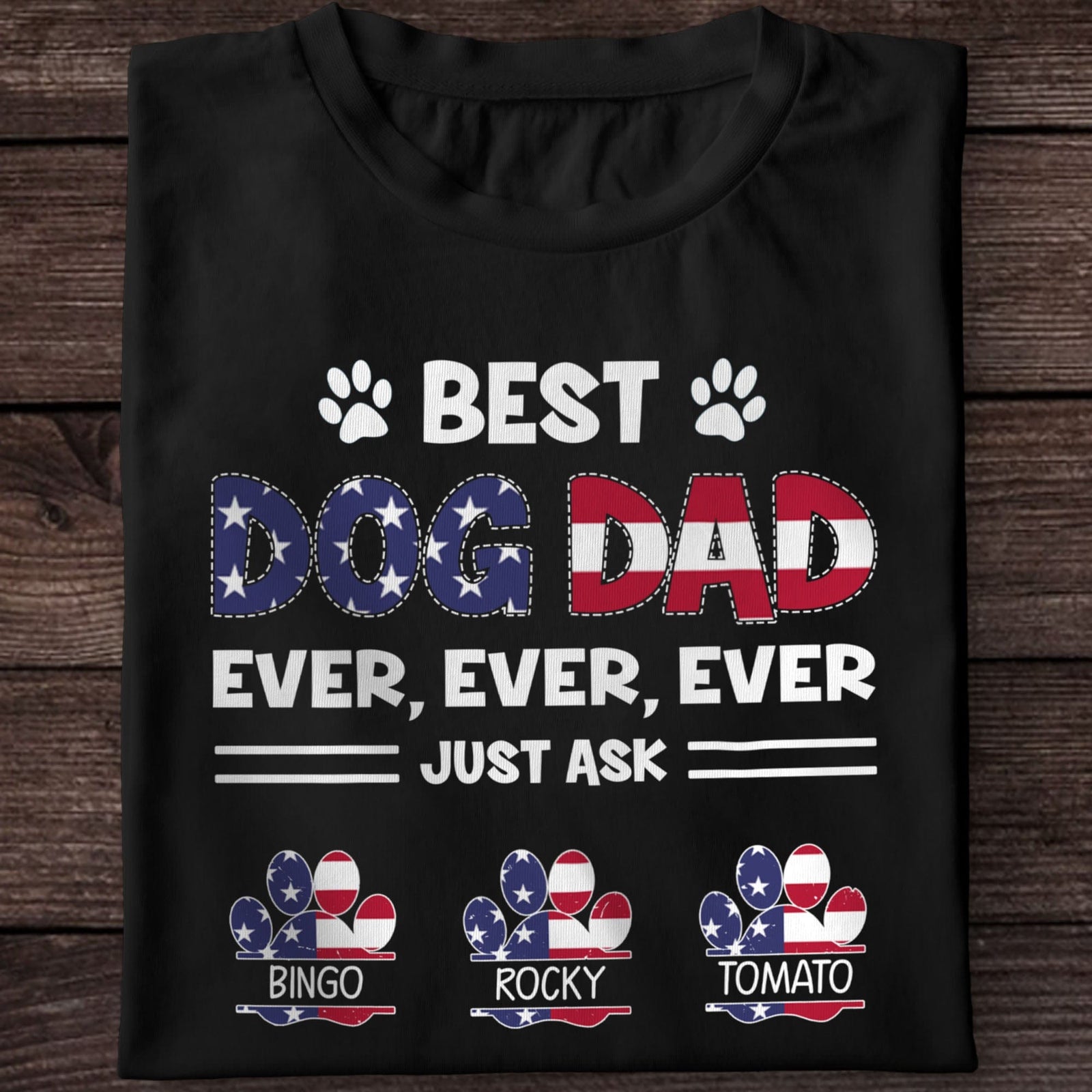 GeckoCustom Best American Dog Dad Ever Personalized Custom Dog Shirt C384 Basic Tee / Black / S