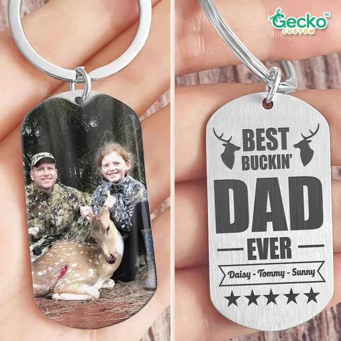 GeckoCustom Best Buckin' Dad Ever Custom Name Hunter Metal Keychain HN590 No Gift box / 1.77" x 1.06"