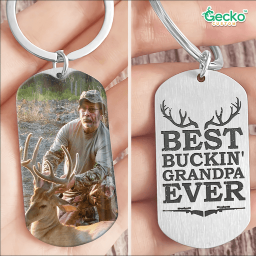 GeckoCustom Best Buckin' Grandpa Ever Custom Name Hunter Metal Keychain HN590 No Gift box / 1.77" x 1.06"