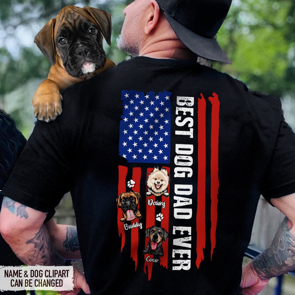 GeckoCustom Best Dog Dad Ever Flag Back Custom Dog Shirt K228 HN590 Basic Tee / Black / S