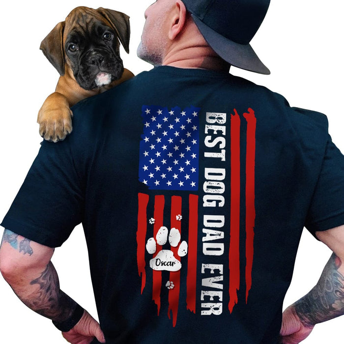 GeckoCustom Best Dog Dad Ever Paw American Flag Back Dog Shirt K228 HN590