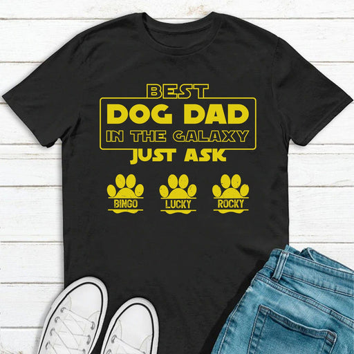 GeckoCustom Best Dog Dad In The Galaxy Personalized Custom Paw Dog Dad Dark Shirt C345 Basic Tee / Black / S