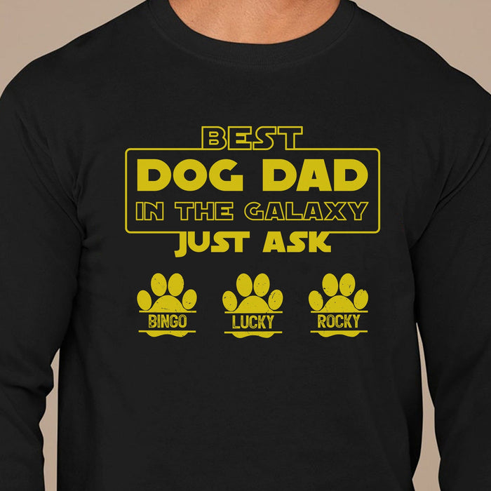GeckoCustom Best Dog Dad In The Galaxy Personalized Custom Paw Dog Dad Dark Shirt C345 Long Sleeve / Colour Black / S