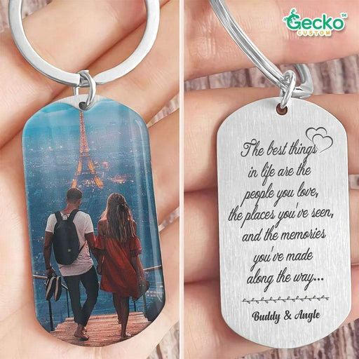 GeckoCustom Best Things Are People You Love Places You've Seen Couple Metal Keychain HN590 No Gift box / 1.77" x 1.06"