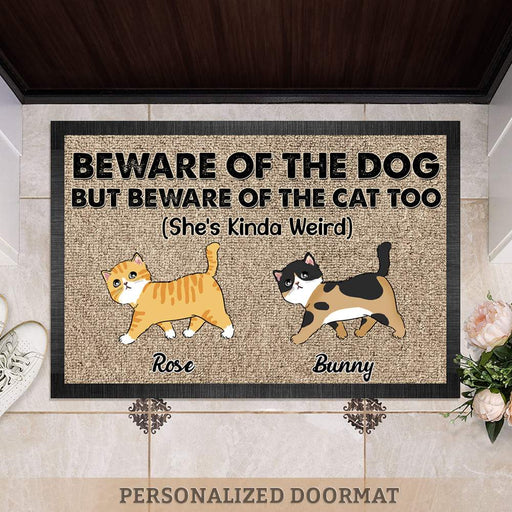 GeckoCustom Beware Of The Dog But Beware Of The Cat Too Cat Doormat, Cat Lover Gift, Home Decor HN590