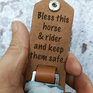 GeckoCustom Bless This Horse And Rider And Keep Them Safe Horse Vintage Leather Photo Keychain C258