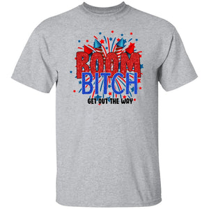 GeckoCustom BOOM BITCH Get Out The Way Fireworks 4th Of July H391 Basic Tee / Sport Grey / S