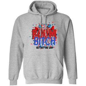 GeckoCustom BOOM BITCH Get Out The Way Fireworks 4th Of July H391 Pullover Hoodie / Sport Grey / S