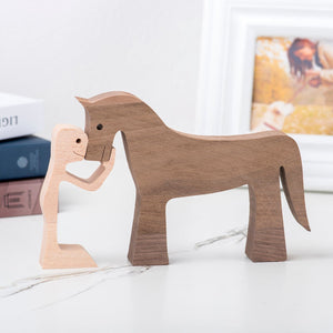 GeckoCustom Boy Girl And The Horse, Gift For Horse Lovers Wood Sculpture T286 HN590 Man & Horse