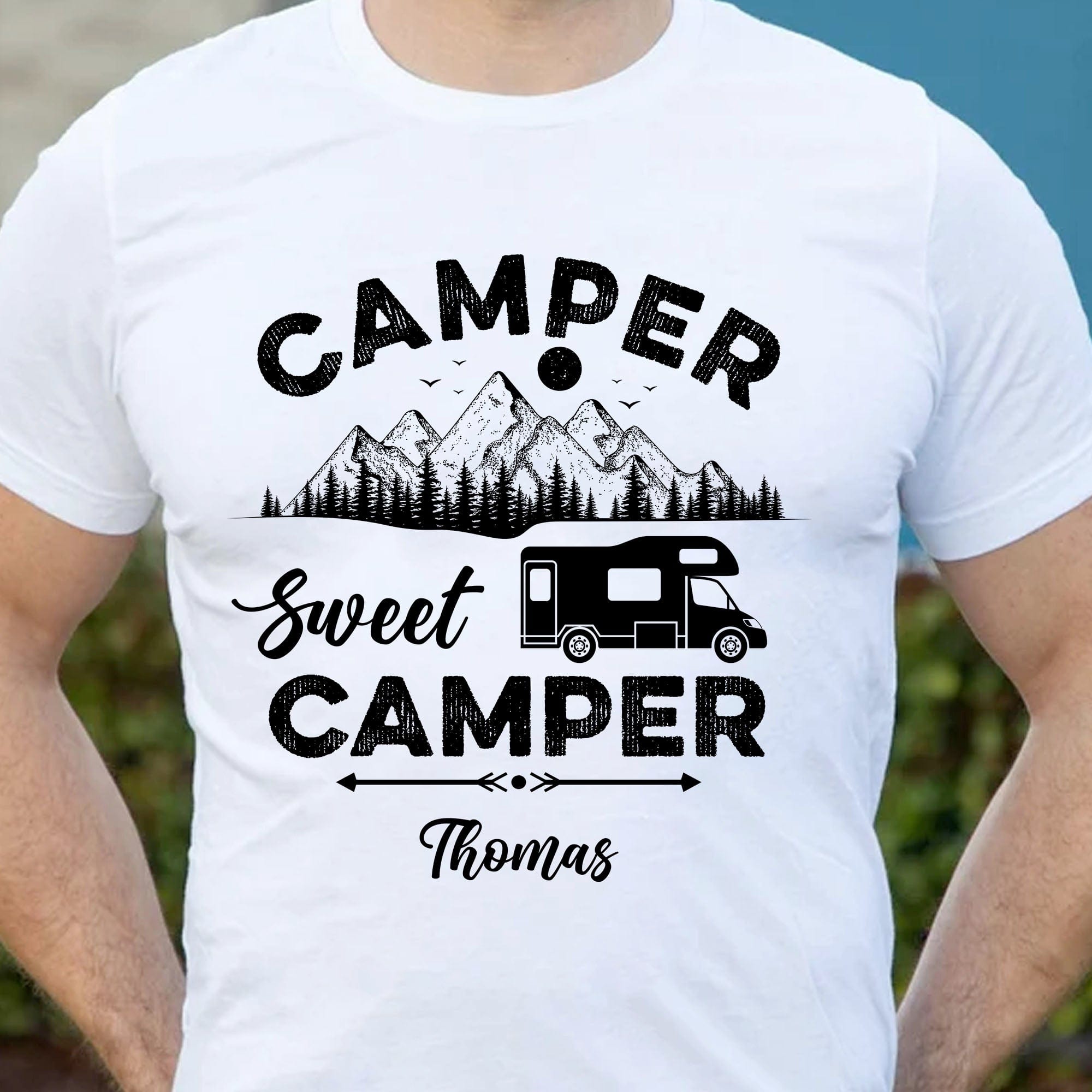 GeckoCustom Camper Sweet Camper Personalized Custom Camping Bright Shirt C594 Basic Tee / White / S