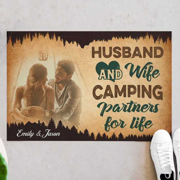 GeckoCustom Camping Partners For Life Personalized Couples Anniversary Photo Doormats C582