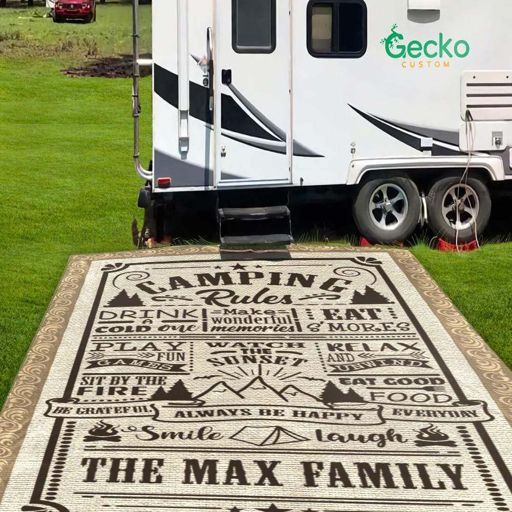 GeckoCustom Camping Rules Custom Family Name Camping Patio Rug HN590 30x55 inch