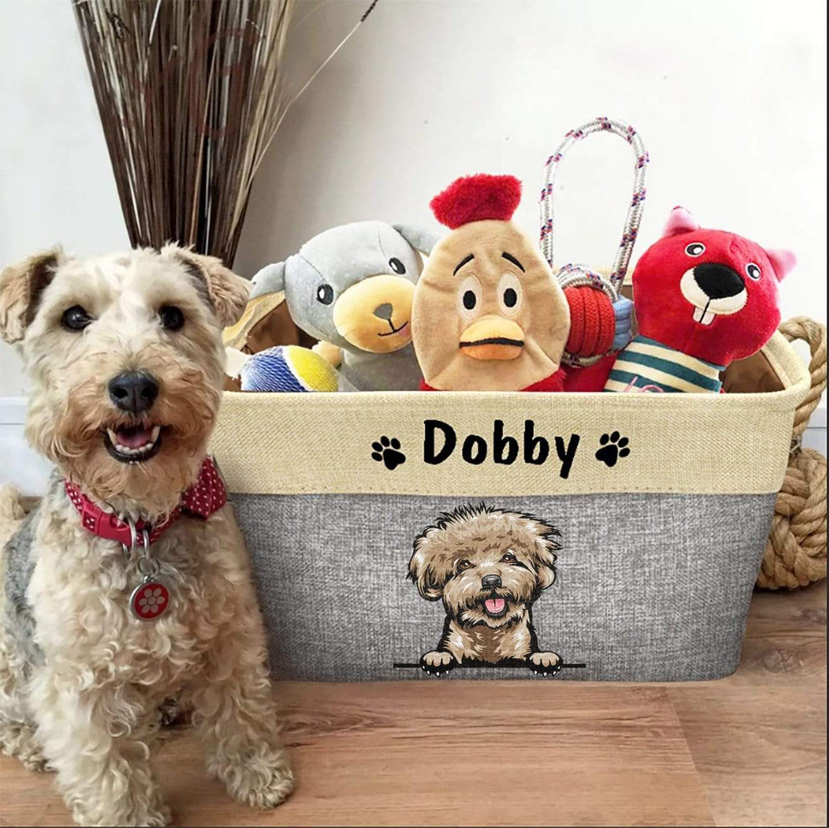 Piang Gouer Personalized Pet Toy Storage Box – Collapsible Linen Bin For Dog Cat Accessories (Pink, Medium)