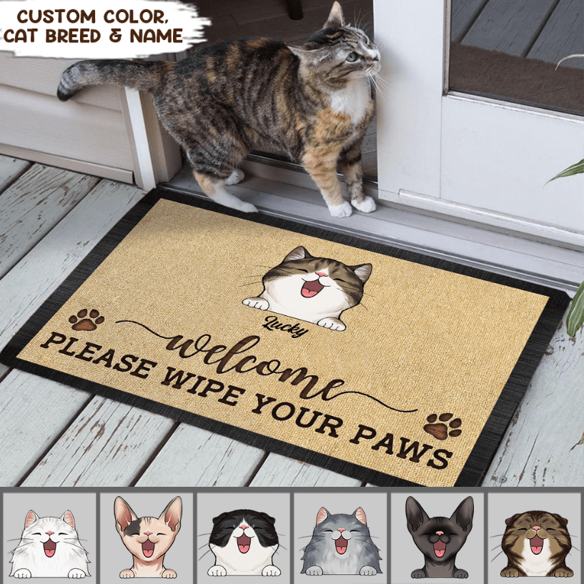 GeckoCustom Wipe Your Paws Cat Doormat, Cat Lover Gift, Cat Meow Mats HN590