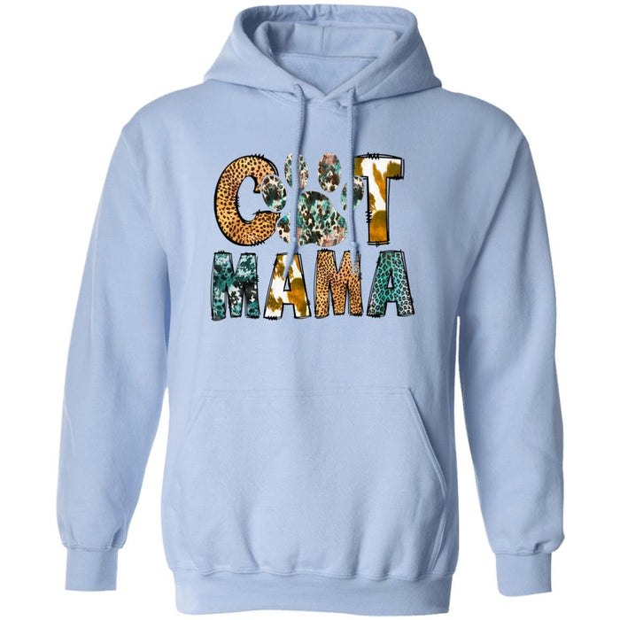 GeckoCustom Cat Mama Leopard Shirt Hoodie / Light Blue / S