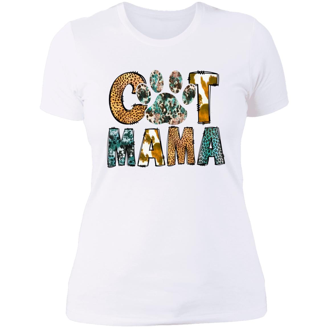 GeckoCustom Cat Mama Leopard Shirt Women Tee / White / X-Small