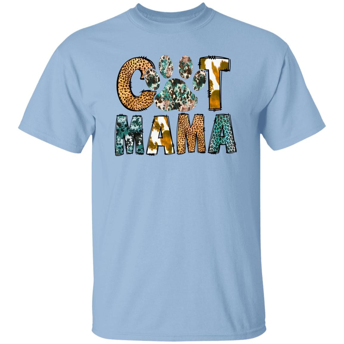 GeckoCustom Cat Mama Leopard Shirt Basic Tee / Light Blue / S