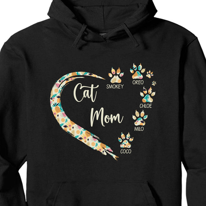 GeckoCustom Cat Mom Paw Hearts Personalized Custom Cat Shirt C442 Pullover Hoodie / Black Colour / S