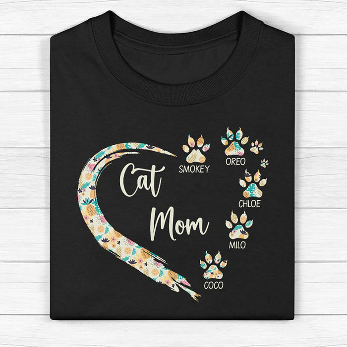 GeckoCustom Cat Mom Paw Hearts Personalized Custom Cat Shirt C442 Premium Tee (Favorite) / P Black / S