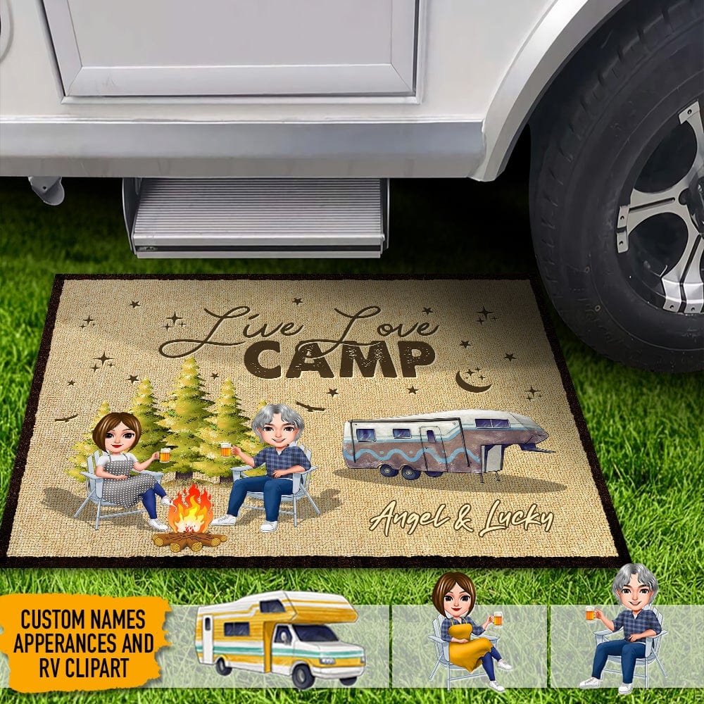 GeckoCustom Chibi Couple Camping Doormat, RV Camping Doormat HN590 15x24in-40x60cm