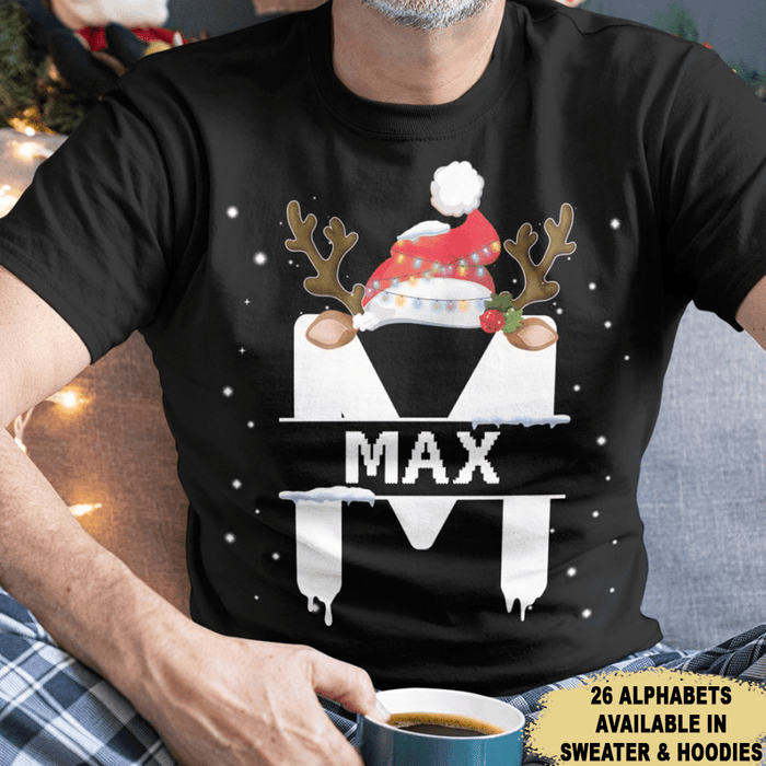 GeckoCustom Christmas Alphabet Holidays Custom Name Family Sweater Christmas Premium Tee / P Black / S