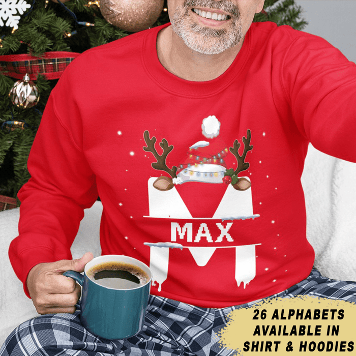 GeckoCustom Christmas Alphabet Holidays Custom Name Family Sweater Christmas Sweatshirt (Favorite) / S Black / S