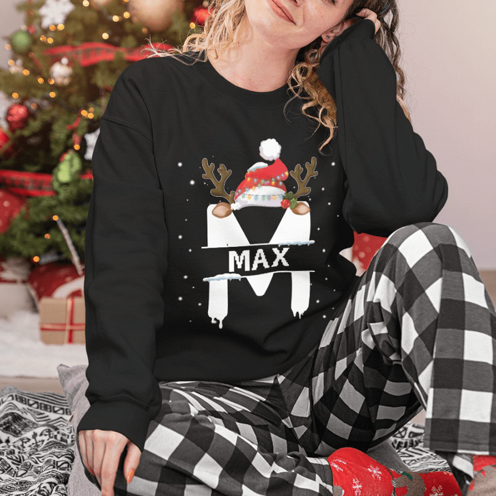 GeckoCustom Christmas Alphabet Holidays Custom Name Family Sweater Christmas Sweatshirt (Favorite) / S Black / S