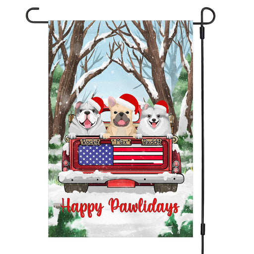 GeckoCustom Christmas Happy Pawlidays Truck Car Dog Cat Garden Flag 12"x18"