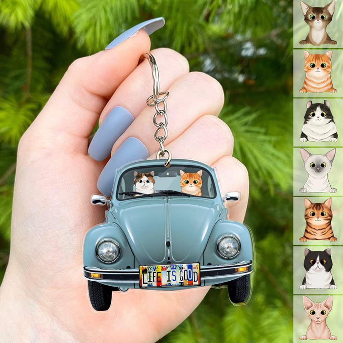 GeckoCustom Classic Car Cat Keychain, Cat Lover Gift, Keychain For Campers HN590