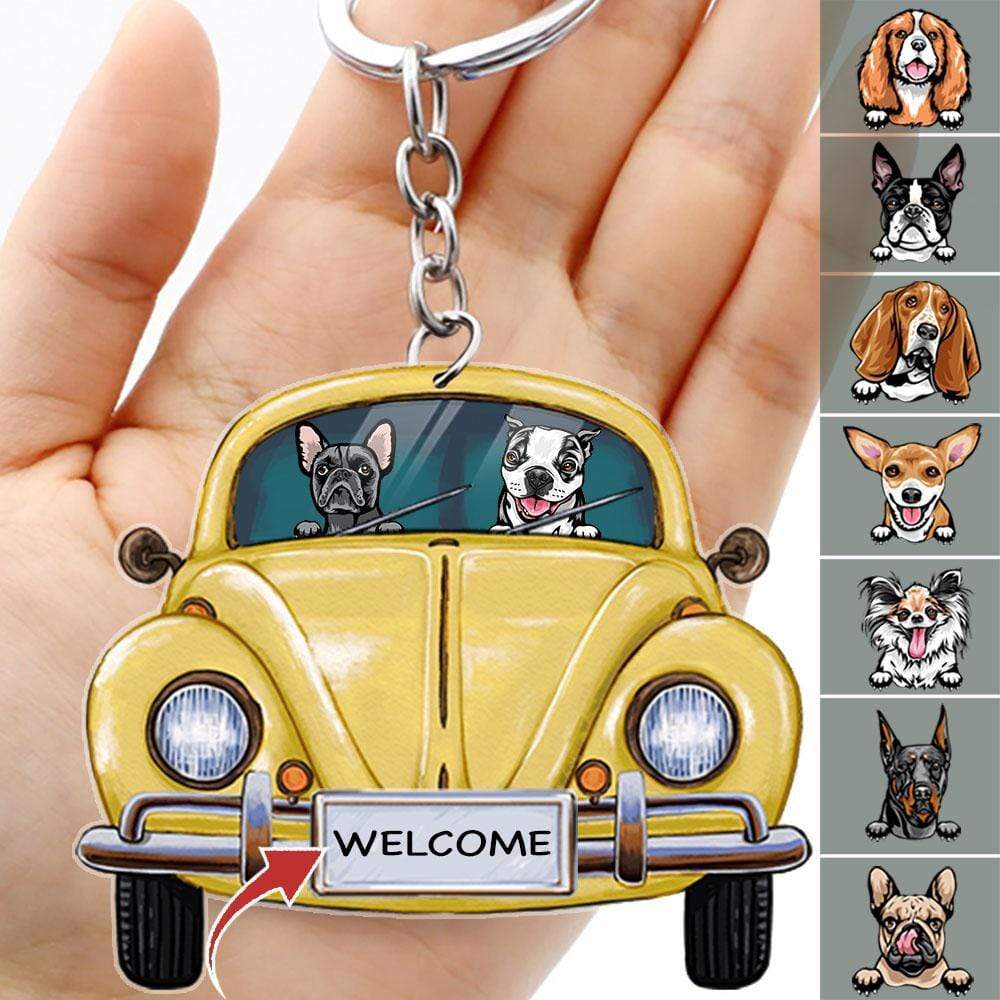 GeckoCustom Classic Colorful Car Dog Keychain, Acrylic Keychain HN590 50mm x 50mm / 1 Piece