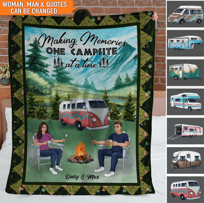 GeckoCustom Couple Camping Blanket, RV Camping Blanket, Camping Gift HN590