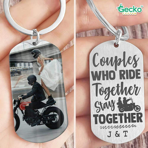 GeckoCustom Couples Who Ride Together Couple Metal Keychain HN590 No Gift box / 1.77" x 1.06"