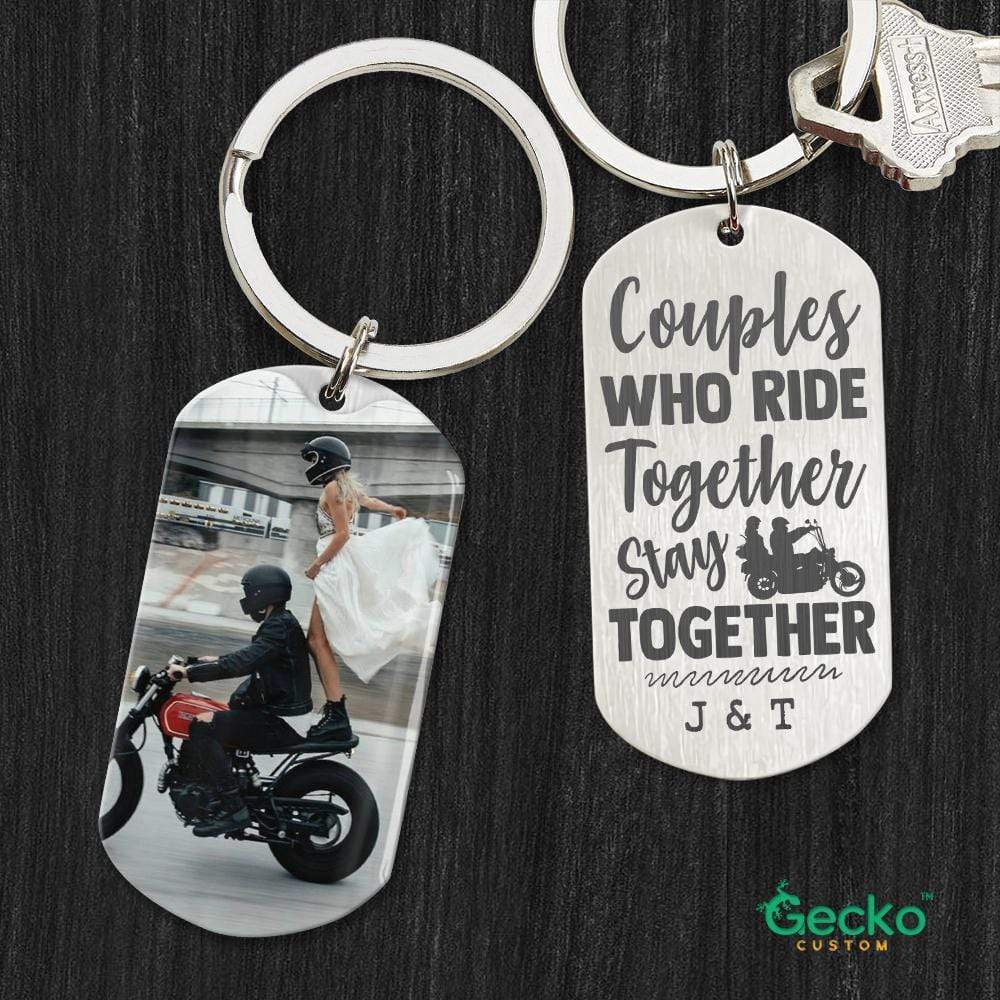 GeckoCustom Couples Who Ride Together Couple Metal Keychain HN590 No Gift box / 1.77" x 1.06"