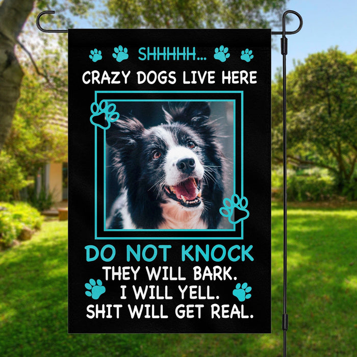 GeckoCustom Crazy Dogs Live Here Photo Garden Flag C180 12"x18"