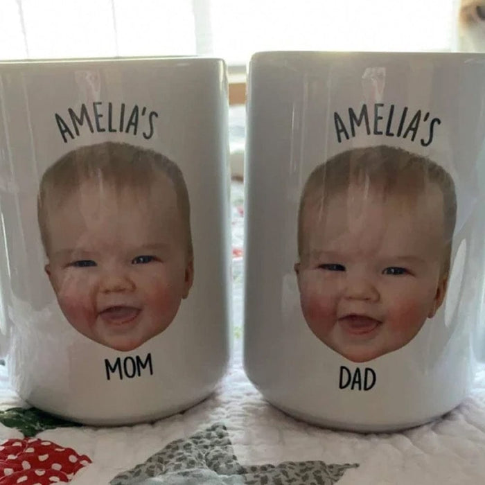 GeckoCustom Custom Baby Face Mug, Gift For Dad, Family Coffee Mug, HN590 15oz