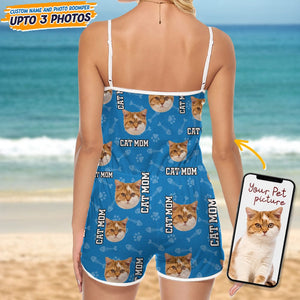 GeckoCustom Custom Cat Photo With Accessory Pattern Sleeveless Romper K228 9000