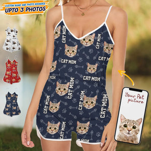 GeckoCustom Custom Cat Photo With Accessory Pattern Sleeveless Romper K228 9000