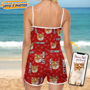 GeckoCustom Custom Cat Photo With Accessory Pattern Sleeveless Romper K228 9000