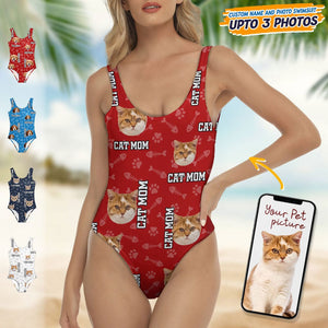 GeckoCustom Custom Cat Photo With Accessory Pattern Swimsuit K228 889002