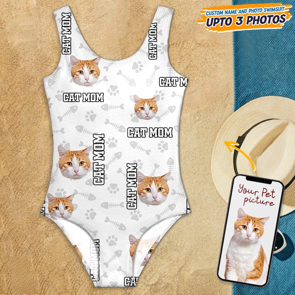 GeckoCustom Custom Cat Photo With Accessory Pattern Swimsuit K228 889002