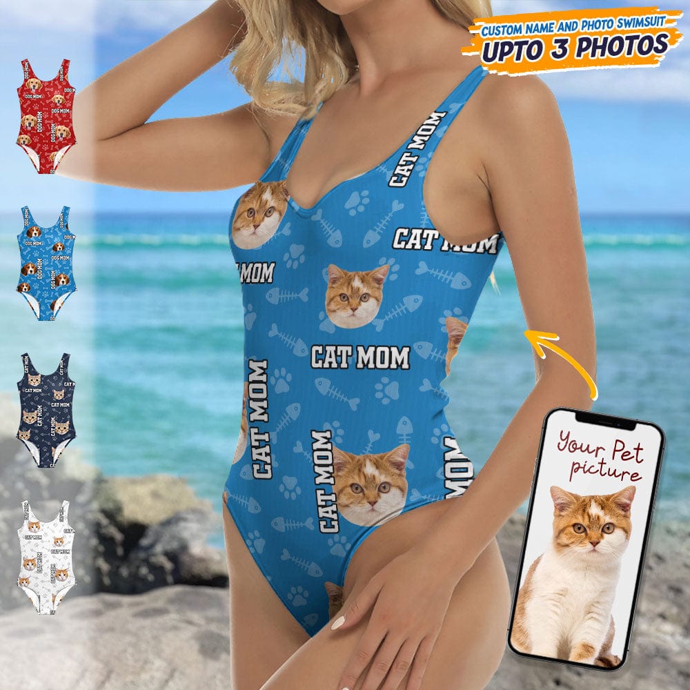 GeckoCustom Custom Cat Photo With Accessory Pattern Swimsuit K228 889002