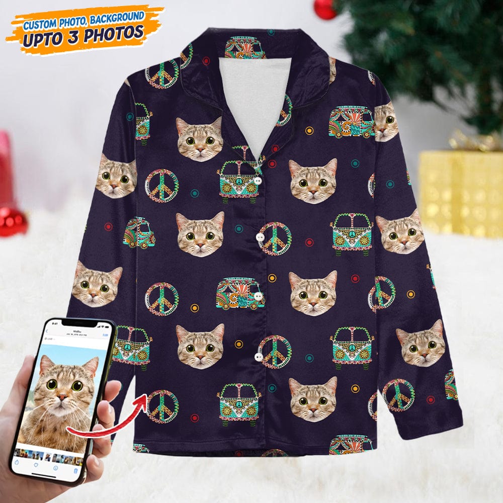 GeckoCustom Custom Cat Photo With Decoration Hippie Pajamas T368 HN590 For Kid / Combo Shirt And Pants / 3XS