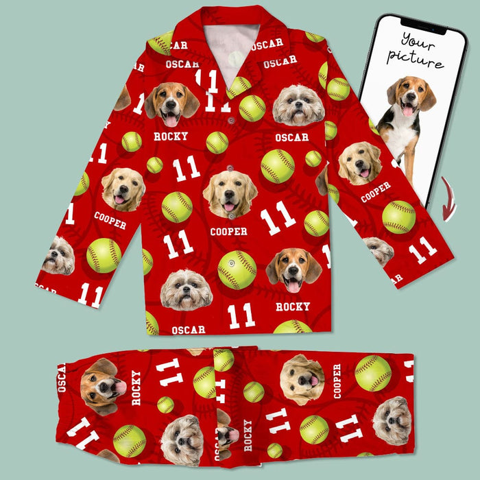 GeckoCustom Custom Dog Cat Photo Softball For Pet Lover Pajamas T286 HN590 For Kid / Combo Shirt And Pants (Favorite) / 3XS