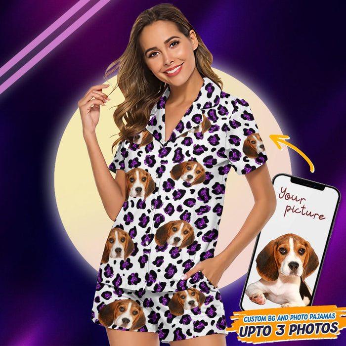 GeckoCustom Custom Dog Photo With Animal Print Pattern Short Pajamas T368 HN590
